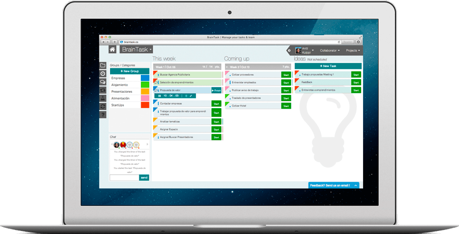 BrainTask app screenshot on laptop